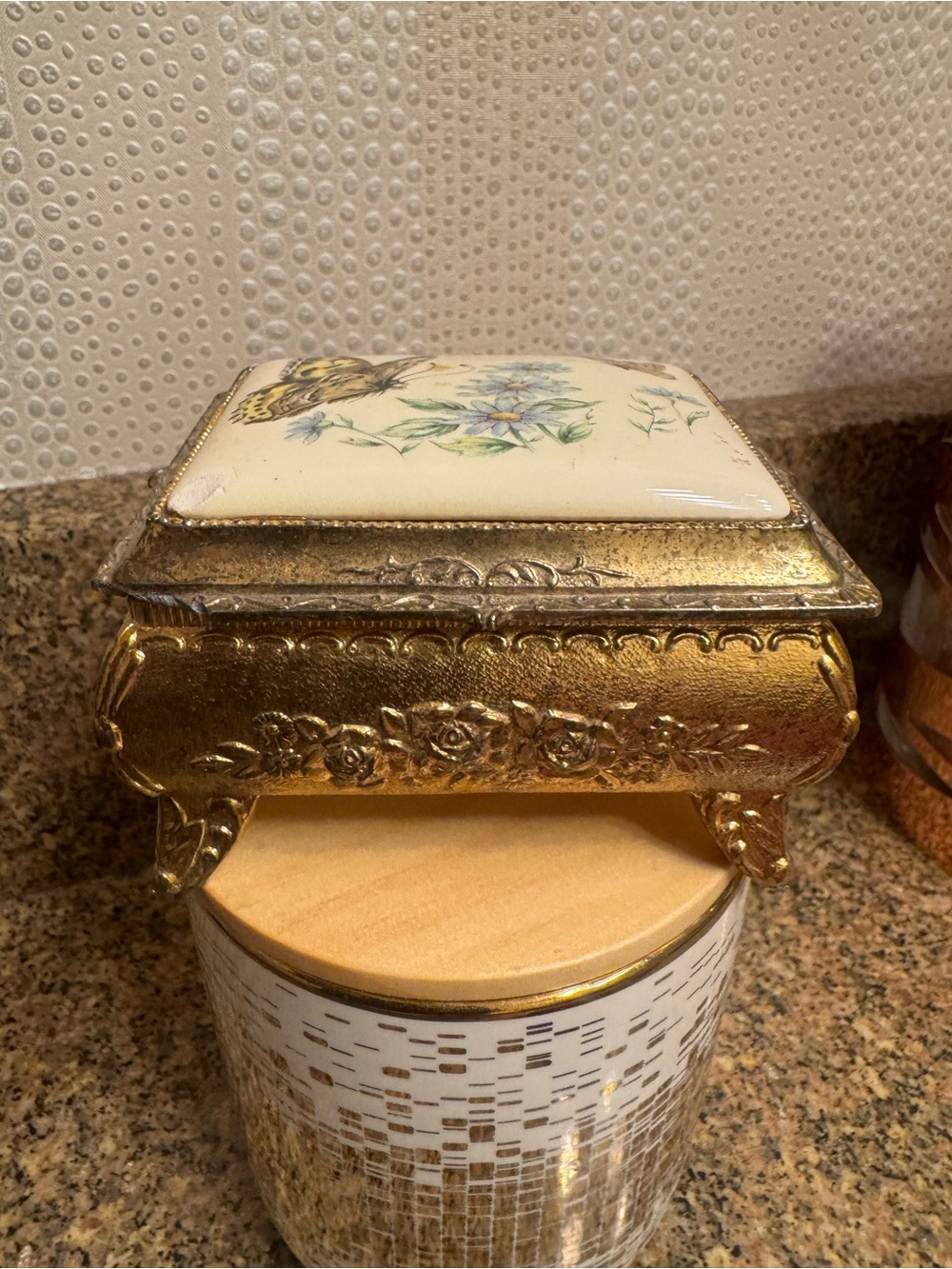 Brass Tone Butterfly Trinket Vanity Box -Japan‎